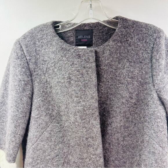 Helene London Colorblock Coat Jacket Hidden Buttons Gray Wool Blend Pockets Sz S - Picture 3 of 10